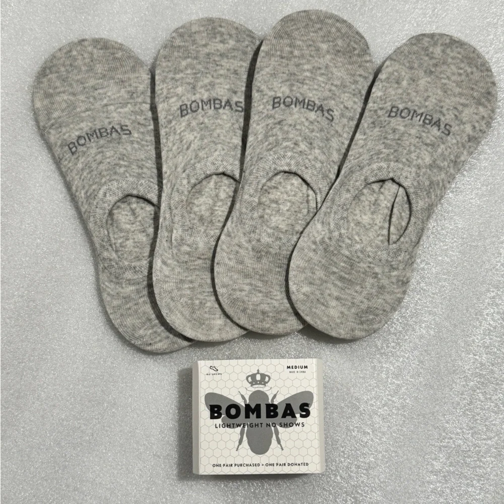 New Bombas Womens Casual Socks - Grey Medium No Show 4 ct lot